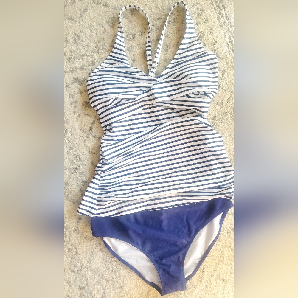 Younique Blue & White Striped Tankini XL